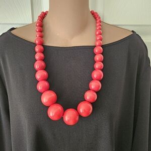 Chunky Bold Graduated Red Wood Beaded Adjustable Necklace